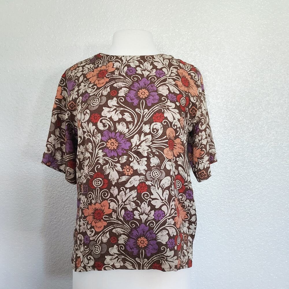 Reformation Brown Floral Print Short Sleeve Size Small